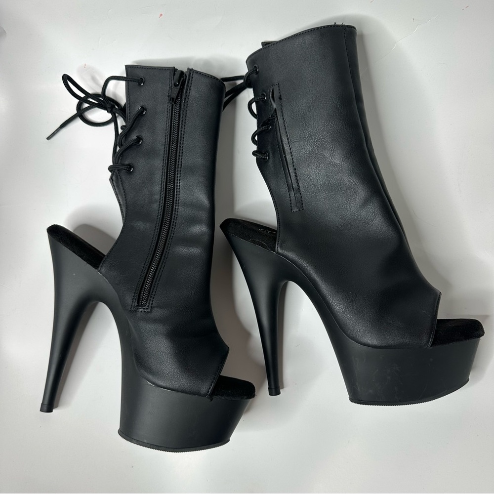 Pleaser Delight 1018 Black Peep-Toe Platform Stiletto Boots size 6 - Picture 2 of 10